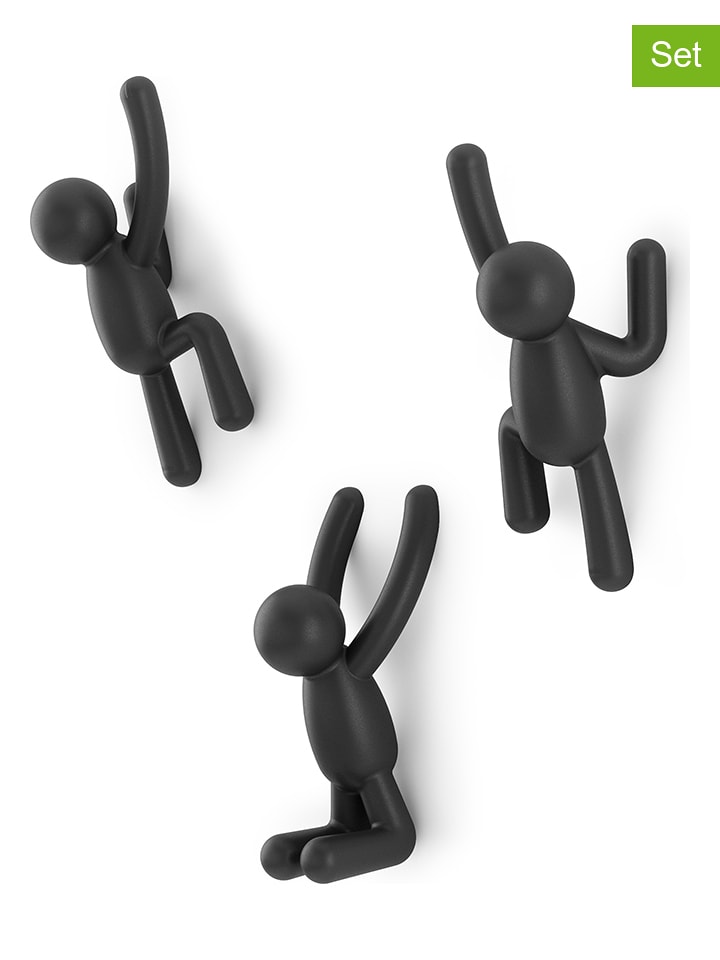 umbra 3er-Set: Wandhaken "Buddy" in Schwarz - (B)8 x (H)18 x (T)7 cm - onesize