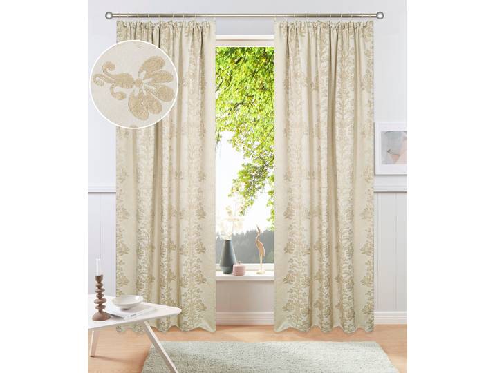 Verdunkelungsvorhang GOODPRODUCT Mannfred, 1 Stück, Kräuselband, Blickdicht, barockem Muster , beige (creme), B:130cm H:175cm, Polyester, Gardinen, Verdunkelungsvorhang, Blickdicht, barockem Muster, Pflegeleicht, Kräuselband- Aufhängung