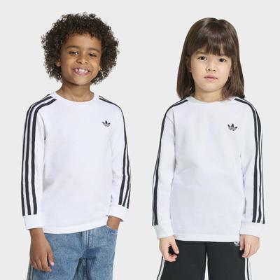Langarmshirt ADIDAS ORIGINALS "3 STRIPE LS", Mädchen, Gr. 104, weiß, Obermaterial: 100% Baumwolle, Shirts Langarmshirt, für Kinder, sportlicher Stil, ohne Verschluss