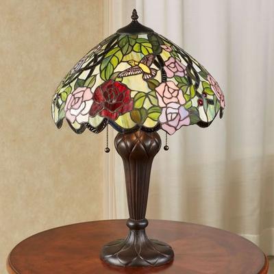 Touch of Class Roses Hummingbird Stained Glass Table Lamp Multi Pastel , Multi Pastel
