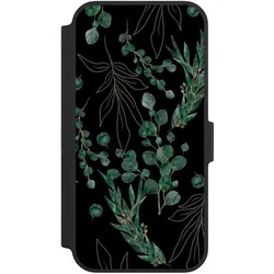 Nivocase Klapphülle für Apple iPhone 14 Handyhülle aus Kunst Leder NIVOflip schwarz Blätter Natur (Apple iPhone 14), Smartphone Hülle, Schwarz