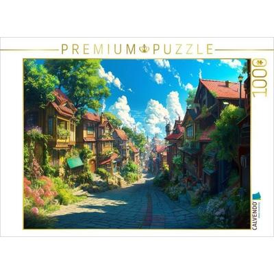 CALVENDO Puzzle Auf dem Weg in die Stadt - Anime Dorflandschaft | 1000 Teile Lege-Größe 64x48cm Foto-Puzzle für glückliche Stunden
