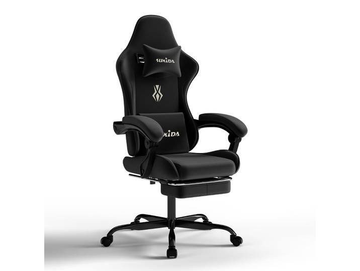 Chaise de jeu ergonomique SUKIDA avec repose-pieds, dossier inclinable, chaise de bureau pour ordinateur, rembourrée pour une assise confortable.