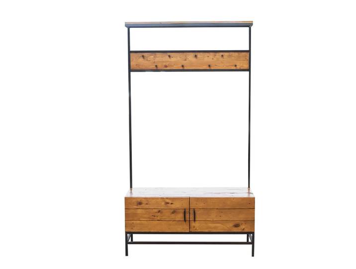 Ambia Home Garderobe, Pinienfarben, Holz, Metall, Pinie, massiv, Holz, 110x200x40 cm, Garderobe, Garderoben-Sets & Garderoben-Serien, Garderoben-Sets