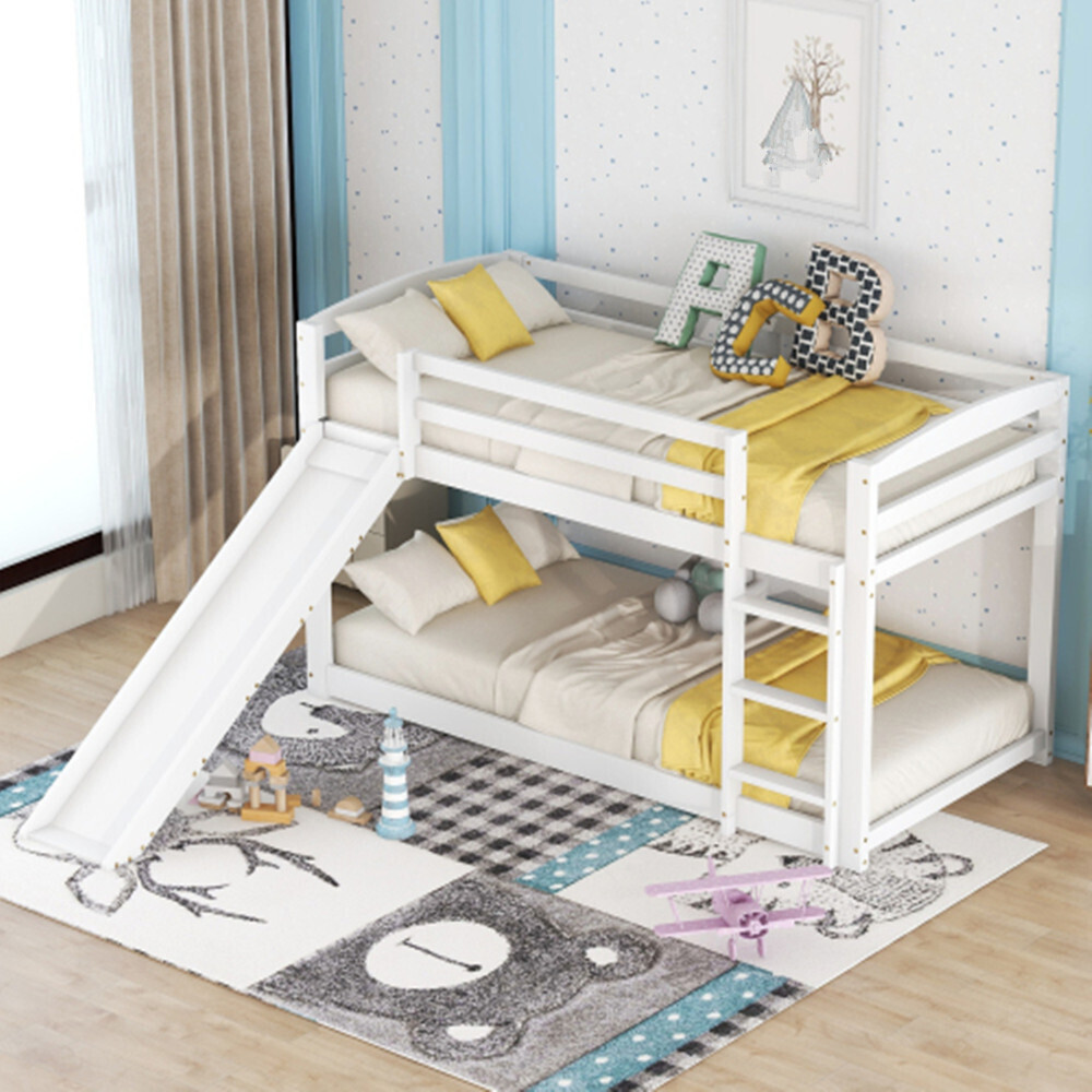 Etagenbett für Kinder und Jugendliche, Kinderbett mit Rutsche, Massivholzrahmen, einfache Montage, 90x200cm