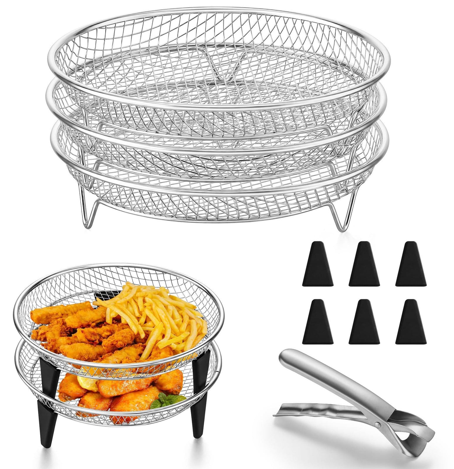 Selius 3-delig ronde accessoires voor heteluchtfriteuse van roestvrij staal