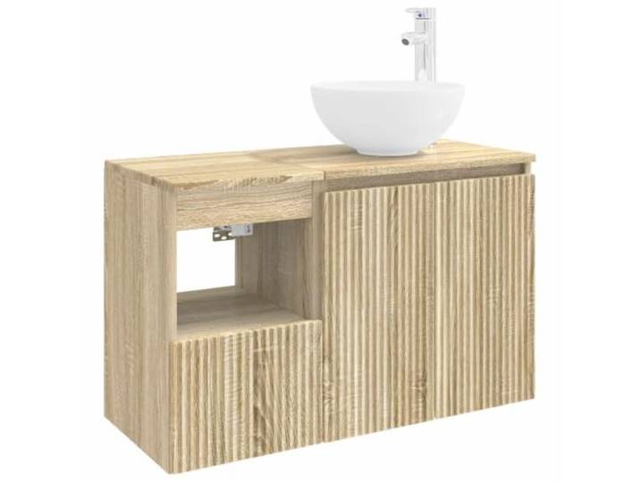 PUGYNBK Badmöbel-Set, 2-teilig, Sonoma-Eiche Robustes Holz, Wandmontage, Waschbecken und Schrank, sanft schließende Türen, flexible Installation