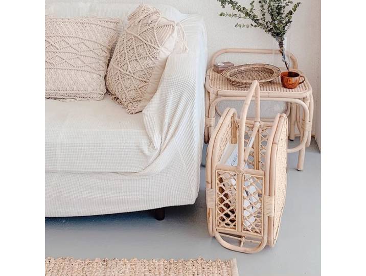 Panier de rangement en rotin tressé, porte-revues, organiseur de journaux sur pied pour salon, étagère décorative minimaliste