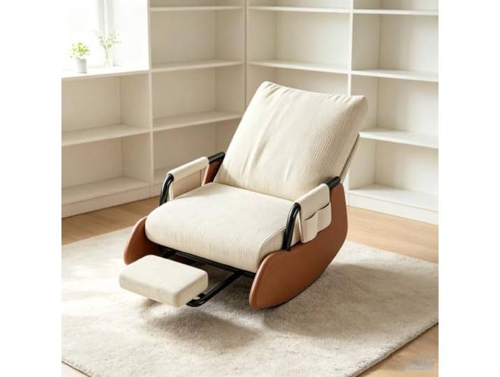 Polstersessel Schaukelnd - mit Ausziehbarer Beinablage Bequemer Schaukelsessel mit 60cm breiter Sitzfläche und platzsparender Beinauflage fürs Wohnzimmer.