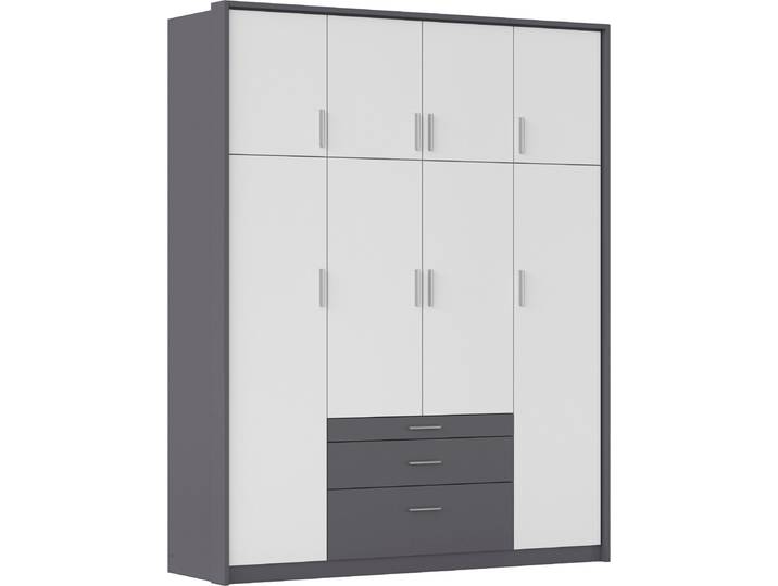 Kleiderschrank RAUCH Schrank Drehtürenschrank Garderobe Ankleide Schlafzimmer HILDESHEIM , weiss (graumetallic, alpinweiß), B:185cm H:231cm T:58cm, Holzwerkstoff, Schränke, Kleiderschrank, oberste Schublade mit praktischer Facheinteilung MADE IN GERMANY