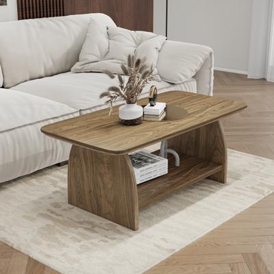 GDFStudio - Solmere Minimalist Rustic Rectangular Coffee Table with Open Storage Shelf, Anti-Slip Pads, Rounded Corner Design