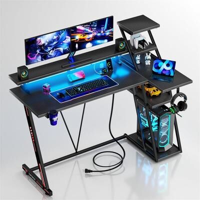 No Gaming Desk with LED Lights & Power Outlet
