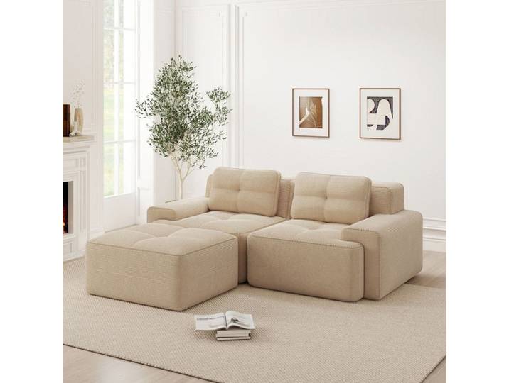 Nuvlagu - Canapé d'angle modulable en forme de L - Confortable et moelleux - Aucun assemblage requis - Beige
