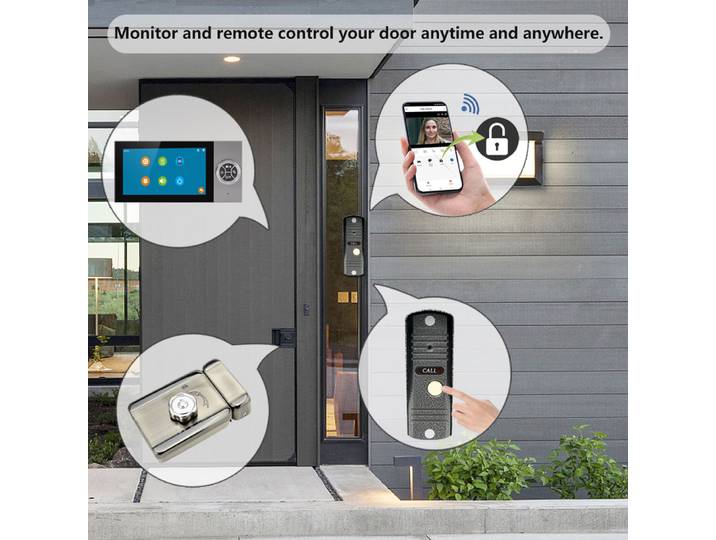 Visiophone AHD WIFI à 4 fils de 7 pouces, interphone visuel HD 1080P, sonnette visuelle avec application Tuya, télécommande et visionneuse de judas