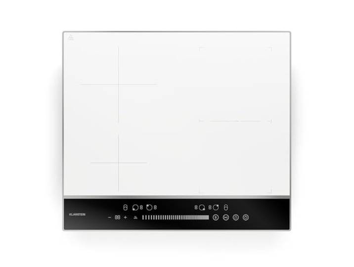 Klarstein DualTone Hybrid Induktionskochfeld - 4-Zonen Induktionsherd, 7200 W, Flex-Zone, Schieberegler & Timer, Aluminiumrahmen, Weiß, 60 cm Design