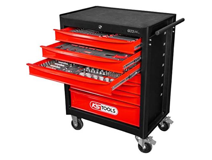 KS TOOLS 897.7215 Servante d'atelier Ecoline\, 215 Outils\, Rangement Atelier Servante d'atelier ECOline NOIR/ROUGE 7 tiroirs equipée de 215 outils\, rangement atelier