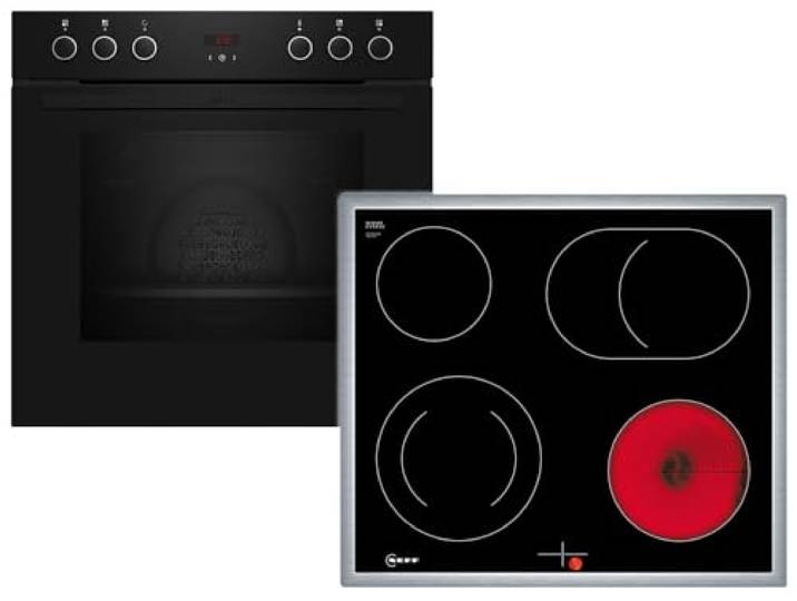 NEFF EX4B0, Herd-Set bestehend aus E1DCA0AK3, N 30, Einbau-Herd, 60 x 60 cm, EasyClean Reinigung CircoTherm & M16SRF0L0, N 50, Elektrokochfeld, Bräterzone, Edelstahlrahmen