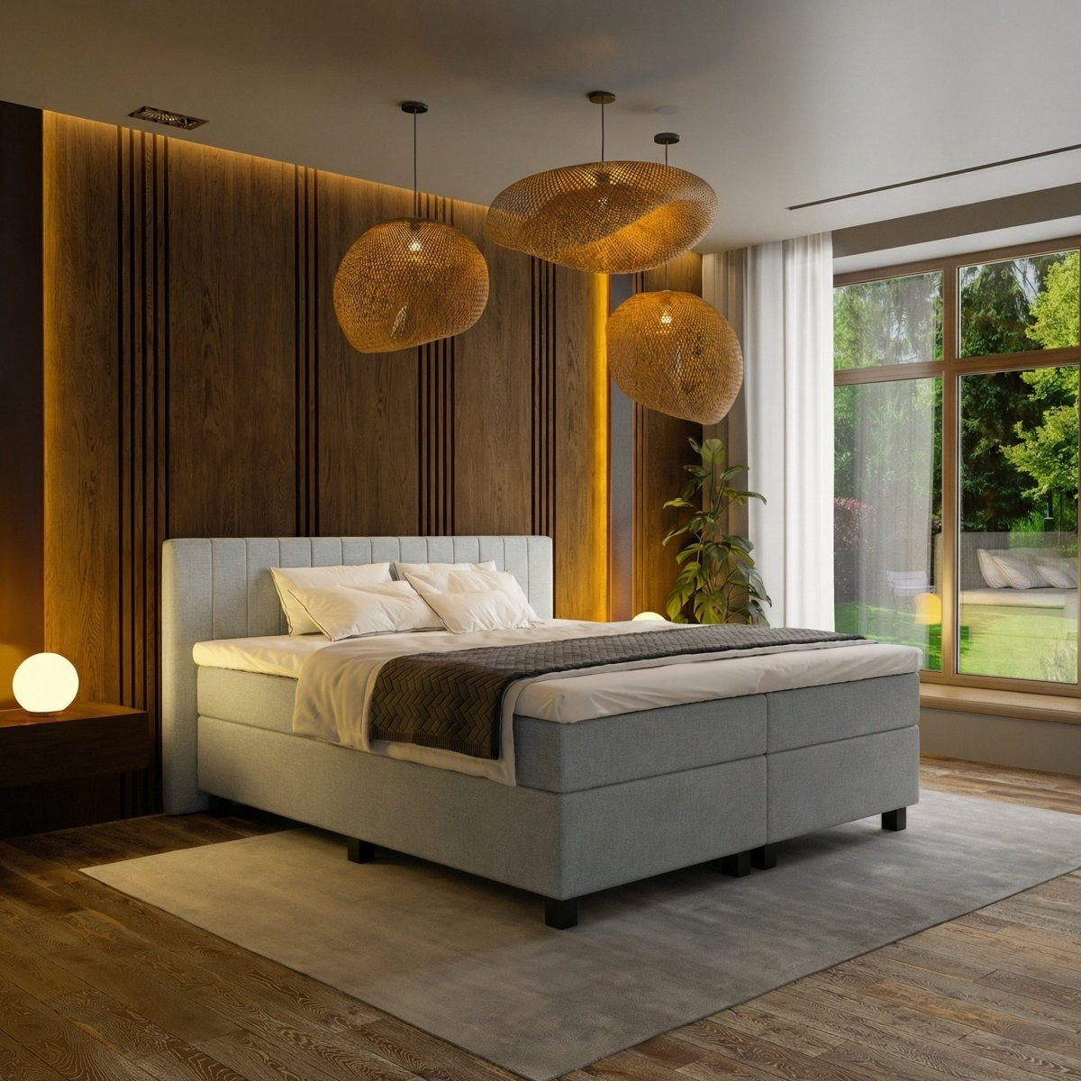 Mörgenn Boxspring Douze met Pocketvering en 12-Baans Hoofdbord, Lichtgrijs, 180x200 cm