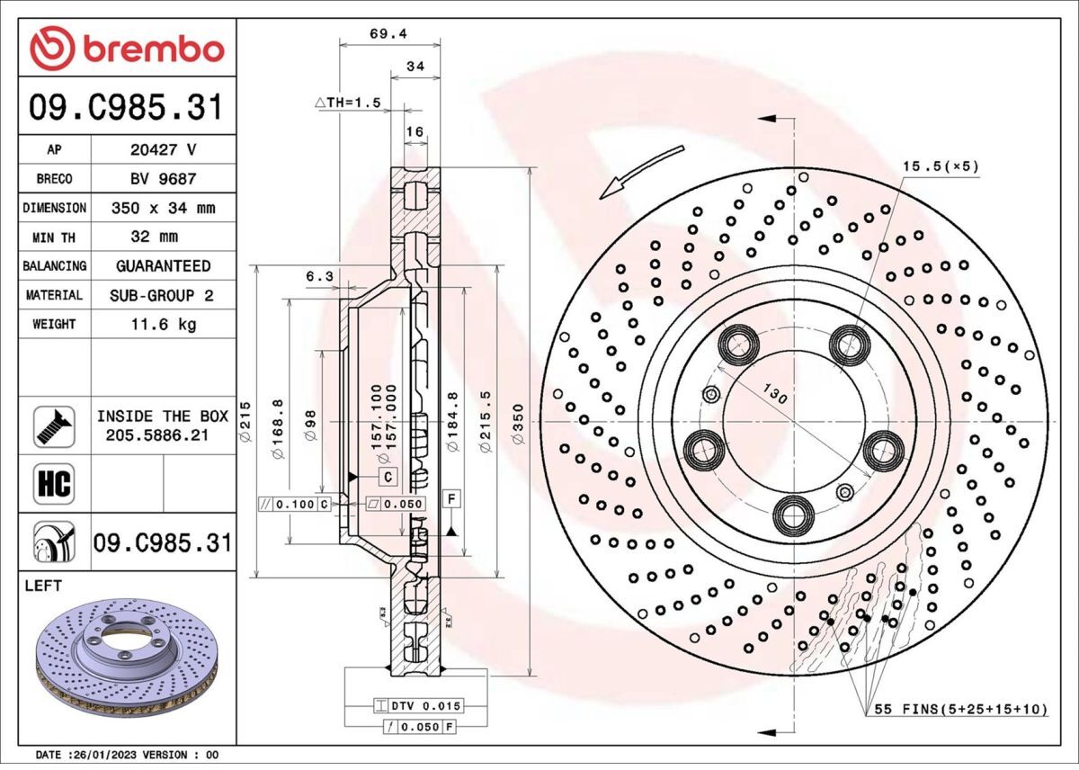 Bremsscheibe BREMBO 09.C985.31, 1 Stück
