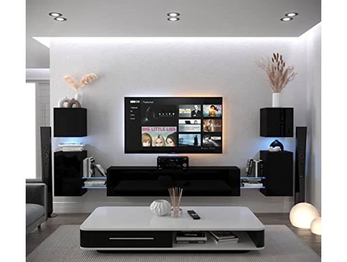 Furnitech Wohnwand Wohnzimmer Hängend Wohnwand Modern Wohnzimmer Schrankwand mit Regale und TV Schrank Wohnzimmer Möbel ohne LED (AN105-21B-HG1 1A)