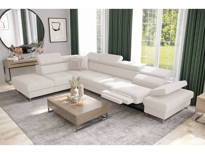Friderik-EU Ecksofa GALAXY RELAX mit Schlaffunktion, Bettkasten, 225×350 cm, Stoff Gemma, Relaxfunktion, verstellbaren Kopfstützen & Armlehne, Made in Europe