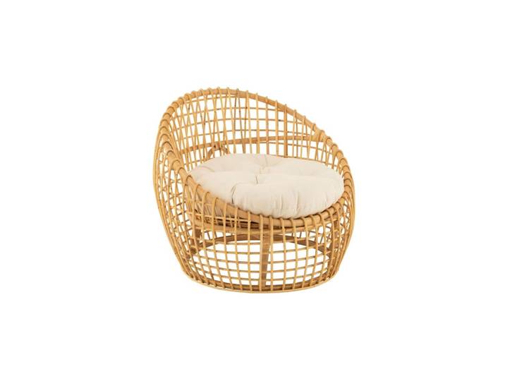 Fauteuil lounge en rotin avec coussin écru