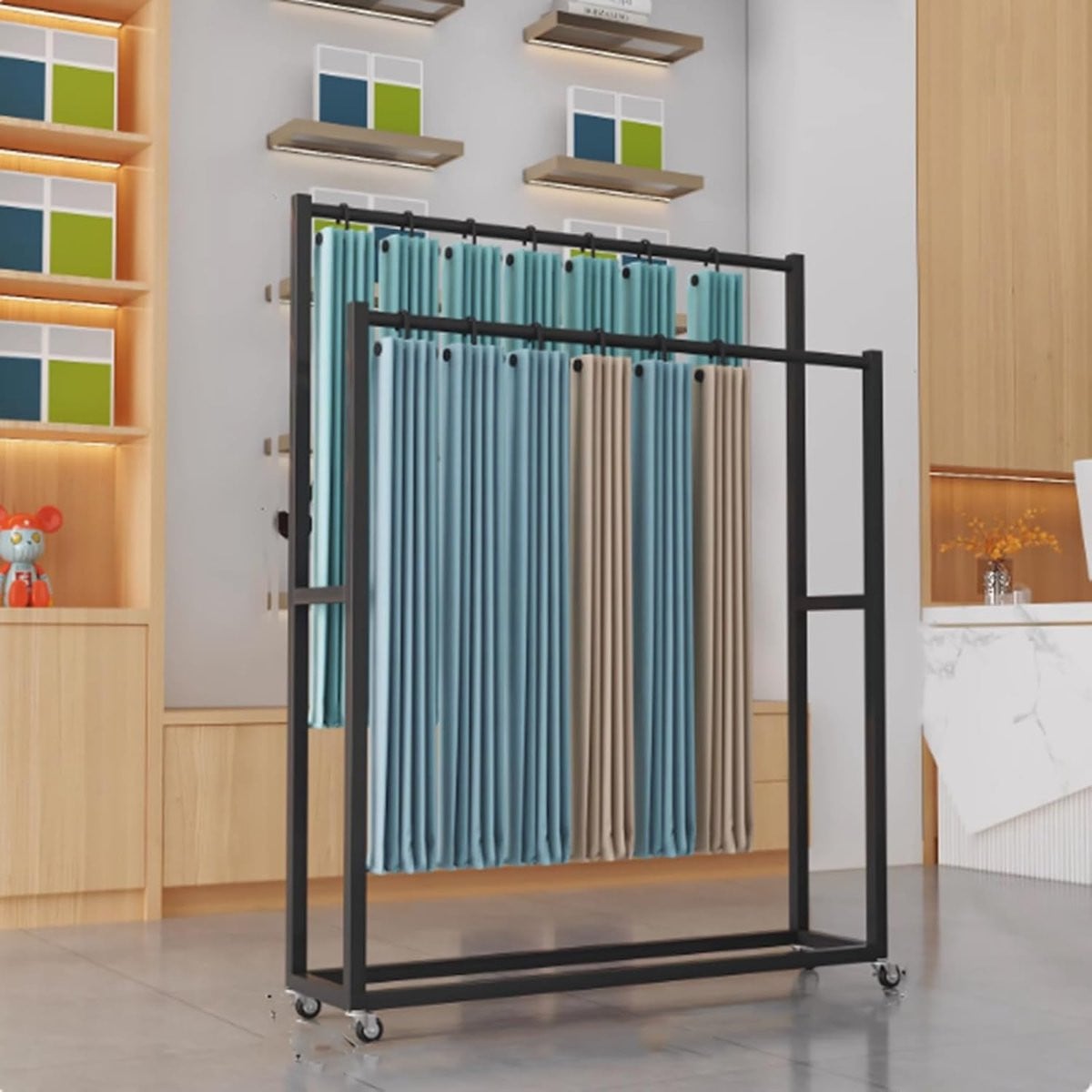 Verrijdbaar Opbergrek voor Stoffen - Zwart Displayrek Organizer - Breedte: 150 cm