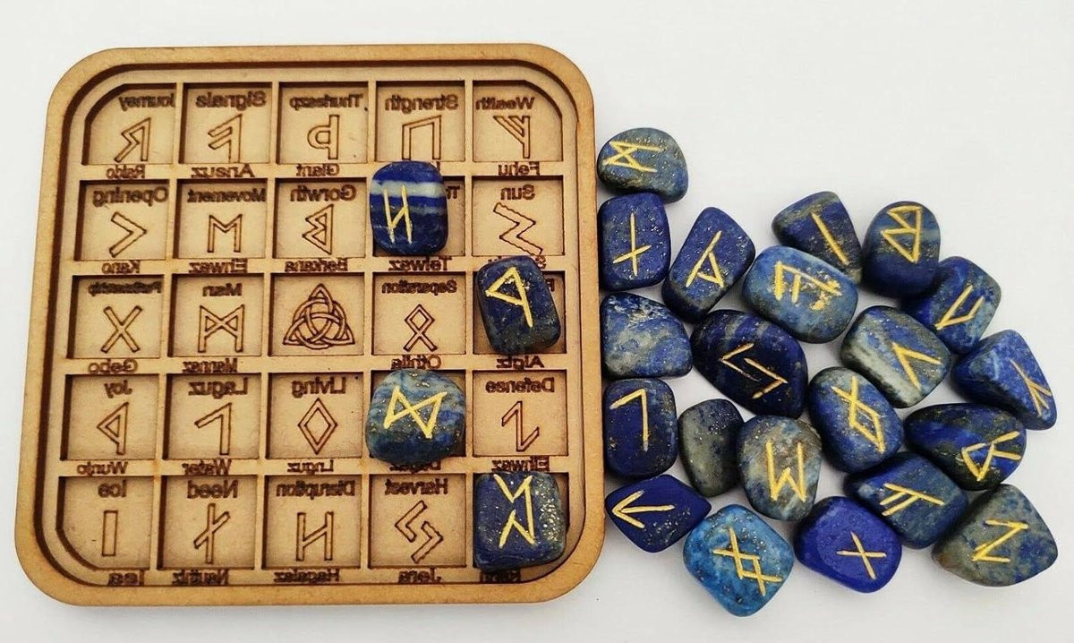 Runen Steen Set Oudere Futhark - 25 Delig Natuursteen Lapis - Blauw