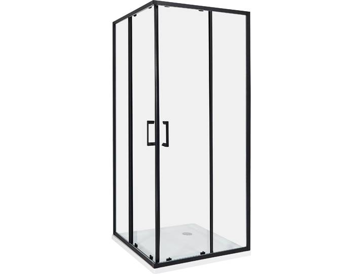 BELIANI Duschkabine Schwarz aus Sicherheitsglas Aluminium Rahmen Eckeinstieg mit Magnetschloss Doppelte Schiebetüren 80x80x185cm Modernes Design