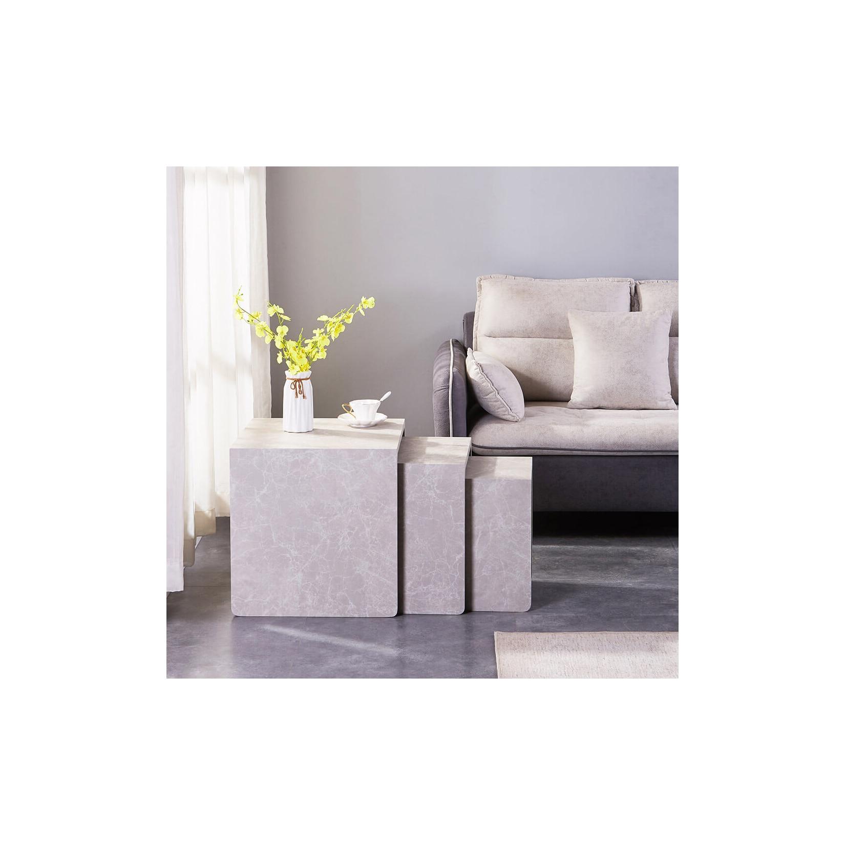 HOME DELUXE Beistelltisch IRIMA – 3er Set Marmor Beige