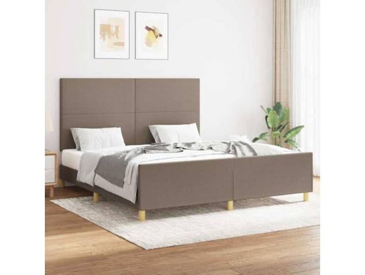 KGHFDVB Bett 160 x 200 cm aus Holzwerkstoff Taupe Schlichtes Polyester Stoffbezug 100% Polyester, Kopfteil höhenverstellbar, fürs Schlafzimmer, Sperrholzlatten, Matratze nicht enthalten