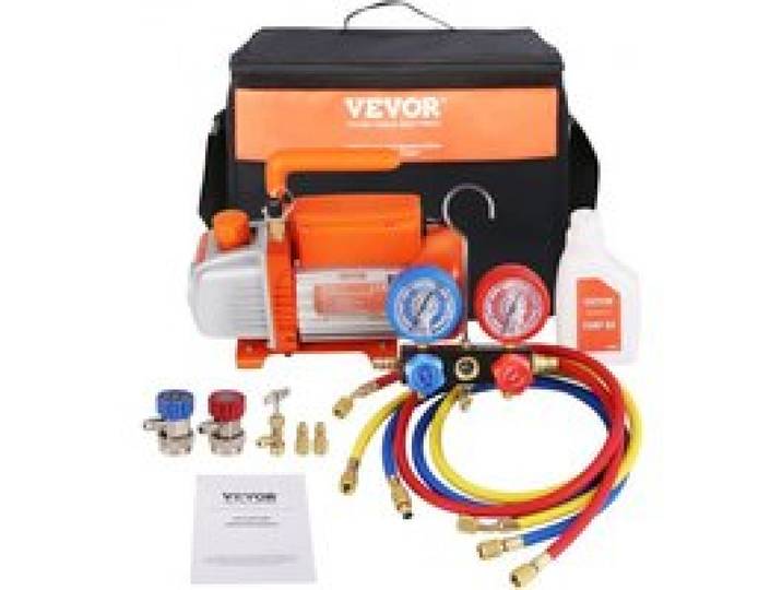 VEVOR Pompe à Vide Climatisation 100 L/min Pompe à Vide Frigoriste HVAC 150 W avec Kit Jauges et Tuyau Caoutchouc Tricolore 1440 tr/min Sac de Transport pour R134a Climatiseur Automobile Réfrigérateur