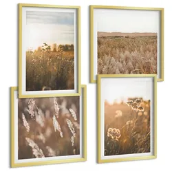 BILDER SET 4er Set - 50x50 cm & 40x60 cm Goldrahmen - Sommerwiesenblumen Sonnenuntergang