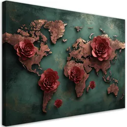 WANDBILD blumen weltkarte rose
