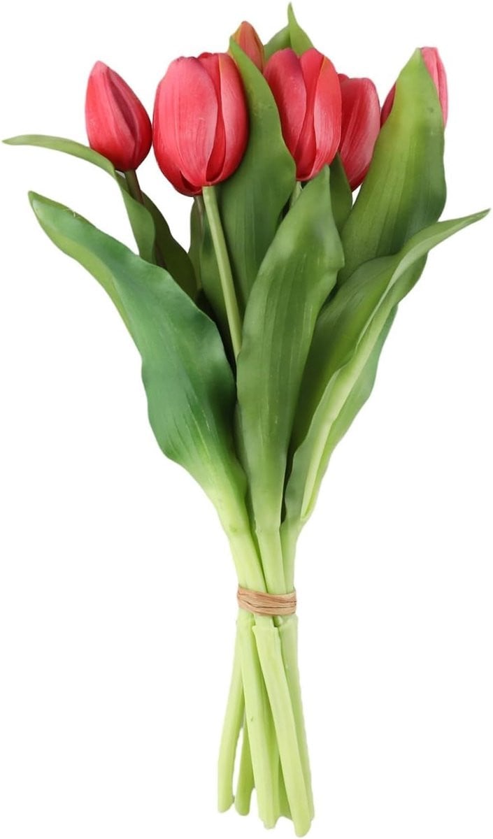 Nep tulpen boeket met 7 rode kunstbloemen voor huisdecoratie