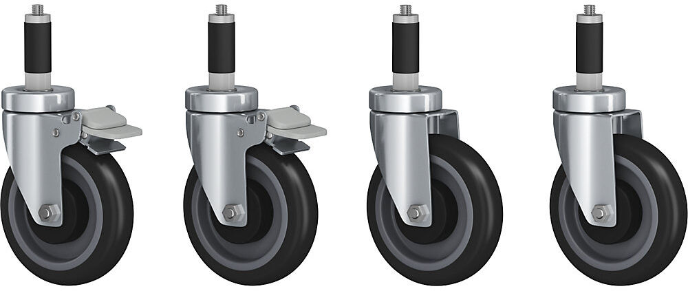 kaiserkraft Set aus Lenkrollen mit Stopp und ohne Stopp, VE 2 x 2 Stk, Rad-Ø 125 mm