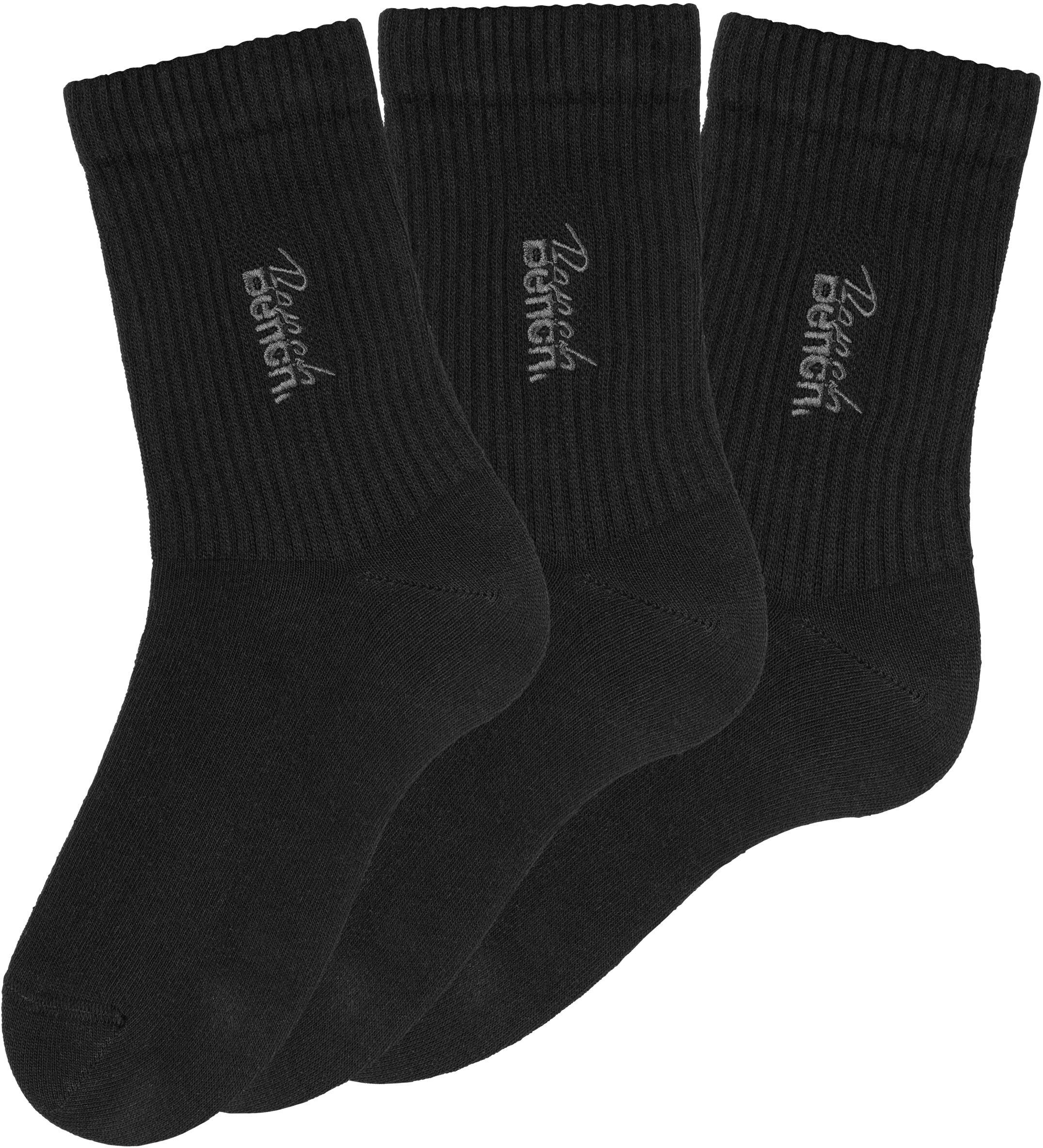Basicsocken BENCH. "Damensocken hochgeripptes Bündchen", Damen, Gr. 39-42, schwarz (3x schwarz), Baumwollmischung, unifarben, elastisch, Socken Basicsocken, mit Bench Logo Stickerei