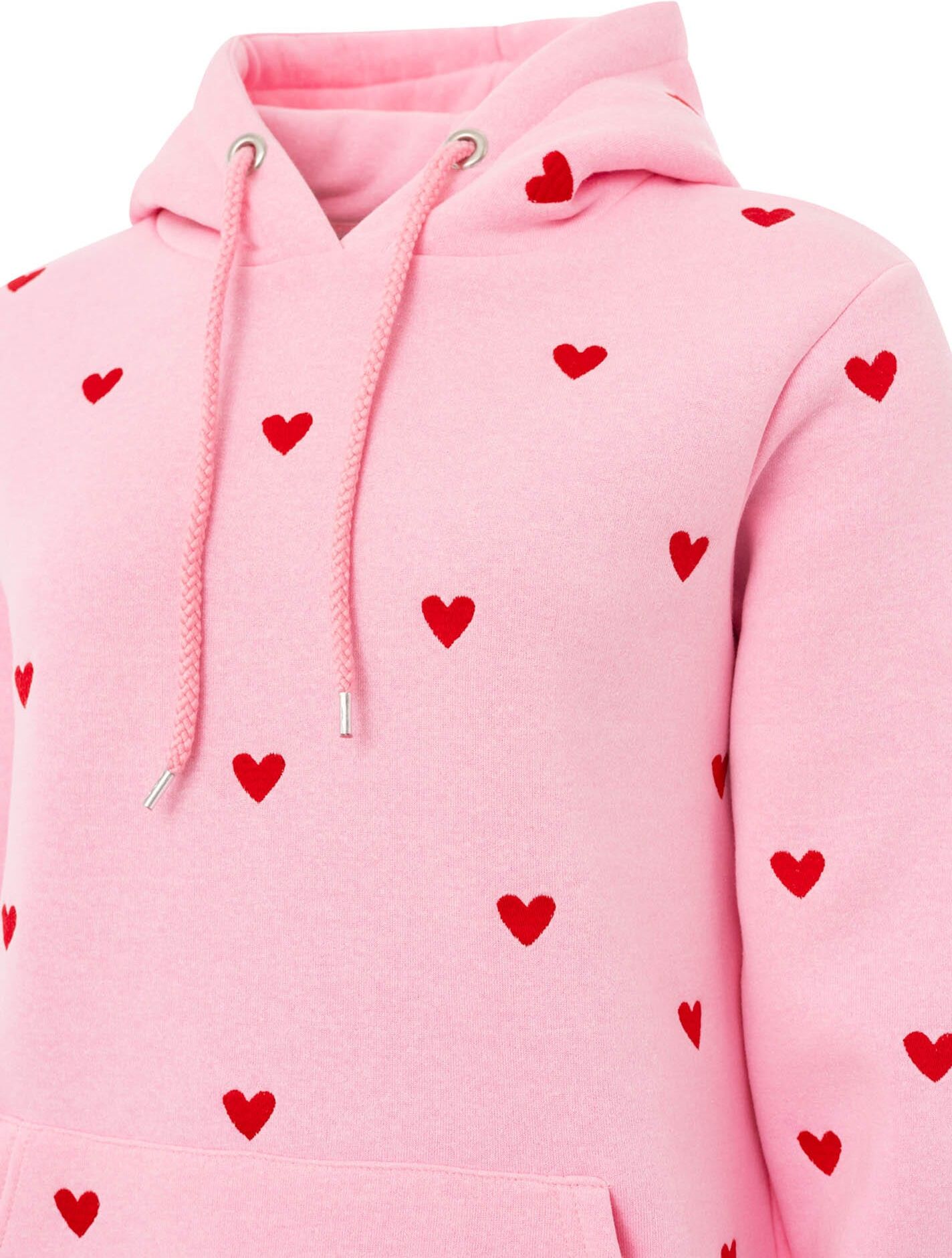 Hoodie ZWILLINGSHERZ "Hearts", Damen, Gr. SM (S/M), pink, Sweatware, Obermaterial: 50% Baumwolle, 50% Polyester, regular fit hüftbedeckend, ohne Ausschnitt, angesetztes Bündchen, Sweatshirts Hoodie, mit Mini Me Style für Mütter & Töchter pink SM (S/M)