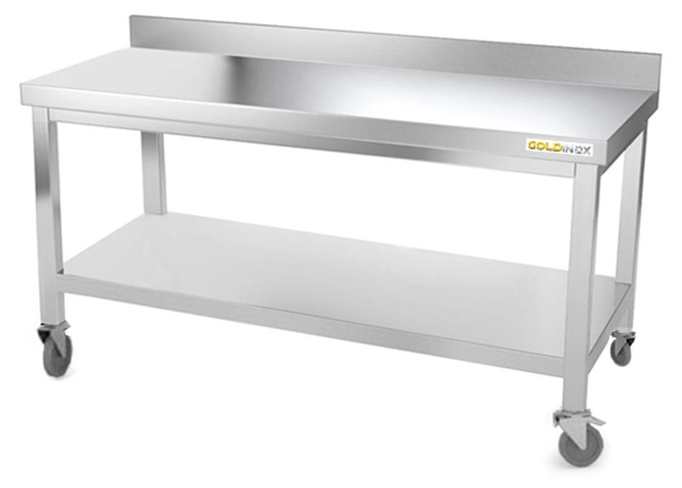 Arbeitstisch aus Edelstahl, Untergestell 1500 x 600 mm, mit Rollen, - GOLDINOX