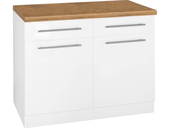 Unterschrank WIHO KÜCHEN Unna , weiß (front und korpus: weiß, arbeitsplatte: kastelleiche), B:100cm H:85cm T:60cm, Schränke, Unterschrank, 100 cm breit