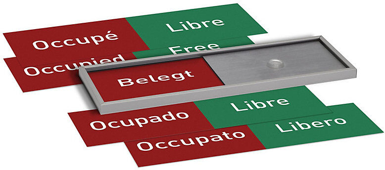 kaiserkraft MADRID Silver Line™ Frei-/Belegt-Anzeige, in 5 Sprachen, BxHxT 150 x 50 x 6 mm