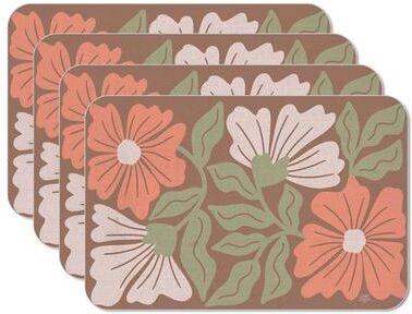 FirstDawn Earthy Matisse 4 Pack Reversible Easy Care Flexible Plastic Placemats Made in The USA BPA Free Easily Wipes Clean