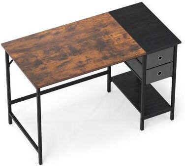 Costway 48 Inch Computer Desk with 2 Fabric Drawers Industrial Home Office Desk-Rustic Brown