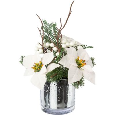 Winterliche Kunstpflanze CREATIV GREEN "Weihnachtsdeko", weiß, H:34cm, Polyester, Kunstpflanzen, in Glasvase, mit Beeren und Zweigen