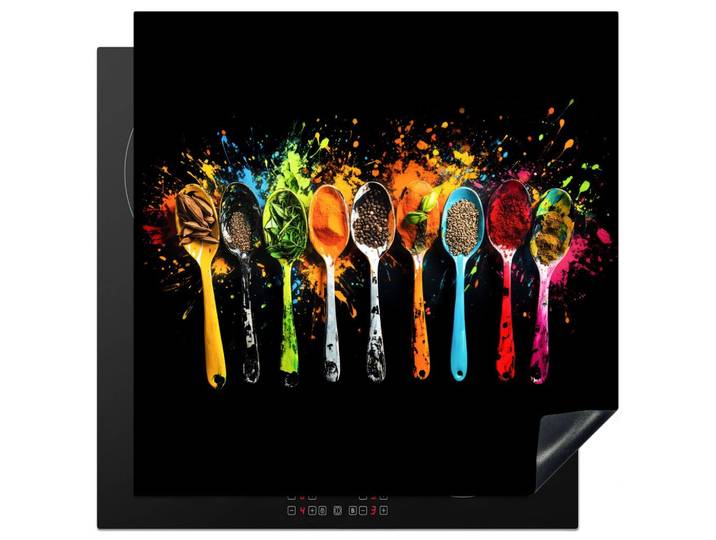 HERDABDECKPLATTE Löffel - Gewürze - Modern - Graffiti - Farbe - Farbenfroh Induktionsmatte 78x78 cm