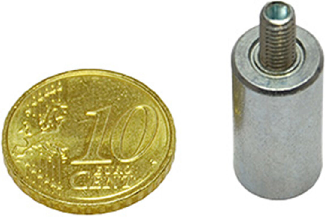 SPRINTIS 8 Unités - Aimants grappin cylindrique AlNiCo avec filetage 10 mm, AlNiCo, acier, argent