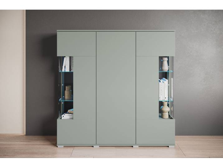 GOODproduct Kenia 1 Stk. tlg. Modernes Highboard, mit Glastüren, Breite 135 cm