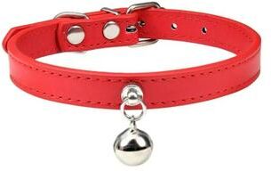 Uplift Essentials Colorful Adjustable Leather Pet Collar With Metallic Safety Bell red xs