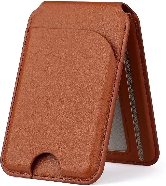 INF Universal Magsafe Magnetischer Kartenhalter mit drehbarem Ständer - Kompatibel mit iPhone und Android Braun