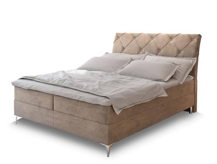 Masseno Boxspringbett Macon 200x200 cm Komplett-Set mit Matratze und Topper, Polsterbett mit Zwei Bettkästen -Beige, Aston 02